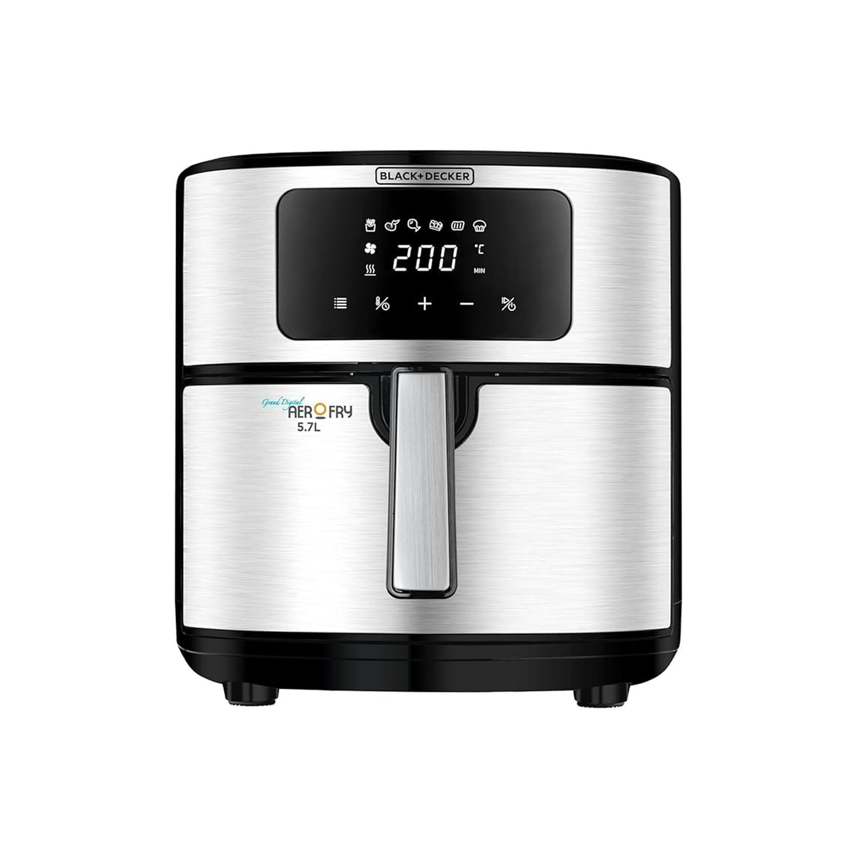 Black+Decker 6-in-1 Air Fryer 5.7L Basket Digital Touch Control 1500W - Stainless Steel - Zayoom