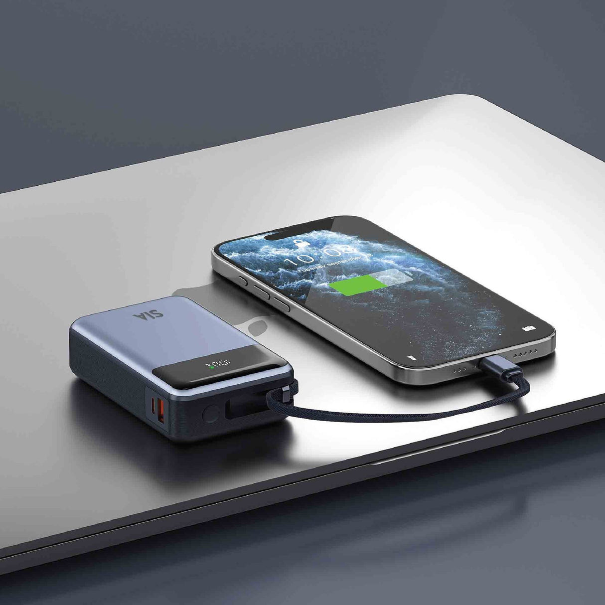 SIA Volt Link SIPB65WTC-GR Power Bank 20K mAh 65W PD/PPS/QC With BuilT In Type-C Cable - Gray - Zayoom
