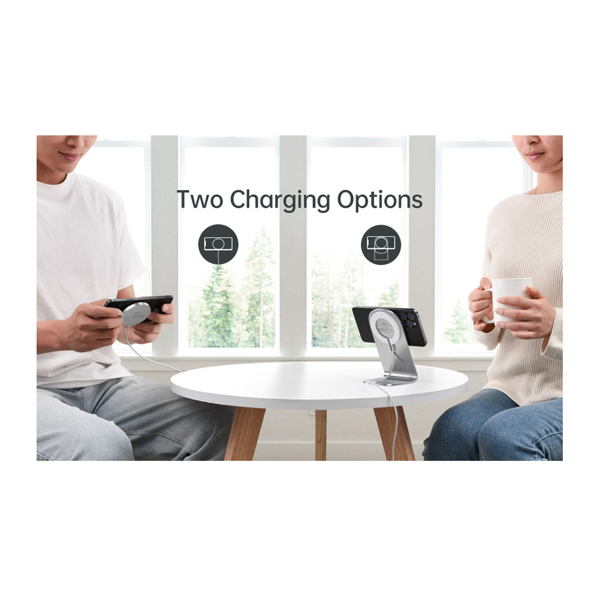 CHOETECH - Magnetic Fast Wireless Charging Stand Holder with 5ft USB-C Cable for iPhone 12 (H047+T517) - Zayoom