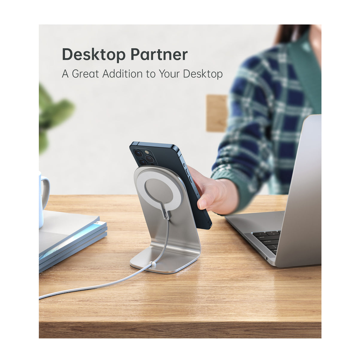 CHOETECH - Magnetic Fast Wireless Charging Stand Holder with 5ft USB-C Cable for iPhone 12 (H047+T517) - Zayoom