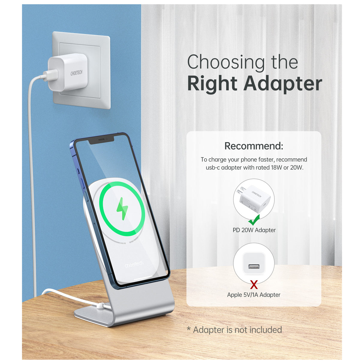 CHOETECH - Magnetic Fast Wireless Charging Stand Holder with 5ft USB-C Cable for iPhone 12 (H047+T517) - Zayoom