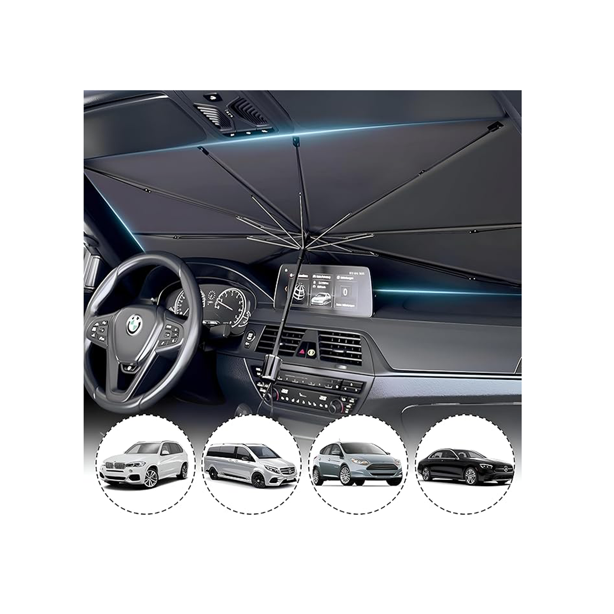 Car Windshield Sun Shade With Uv Protection for CarSuvTruck 1.4M X 80Cm
