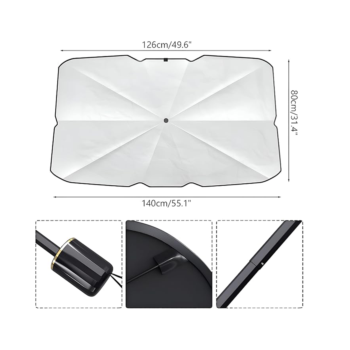 Car Windshield Sun Shade With Uv Protection for CarSuvTruck 1.4M X 80Cm