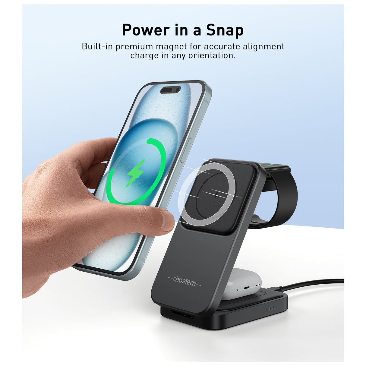 Choetech - Magnetic Charger 3in1 Choetech T611-F 15W - for iPhone series 12/13/14/15 - Zayoom