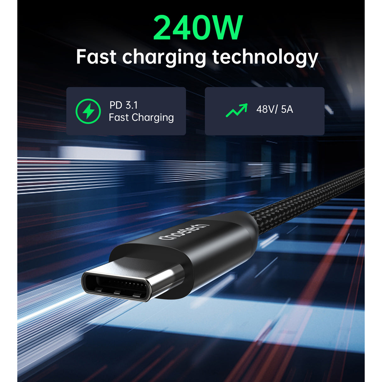 Choetech - PD3.1 - 240W - USB-C to USB-C Cable 1.2M - black - Zayoom