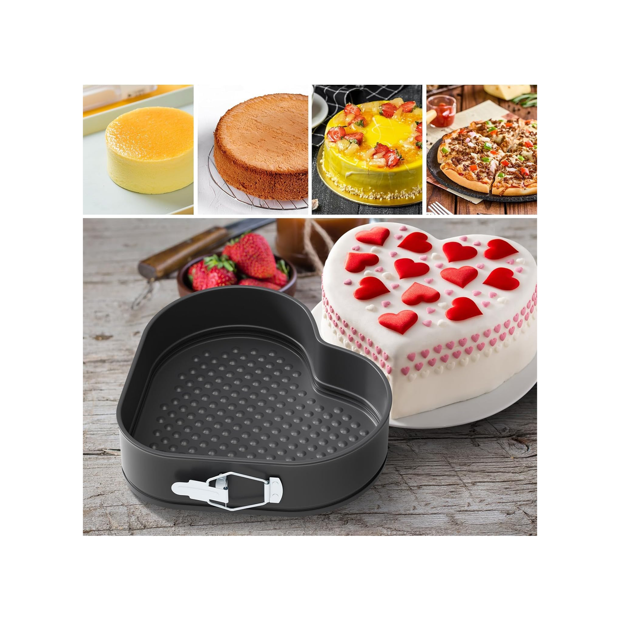 Coated Spring Form Cake Mould Pan Set,Heart Round and Square Shape Cake Maker