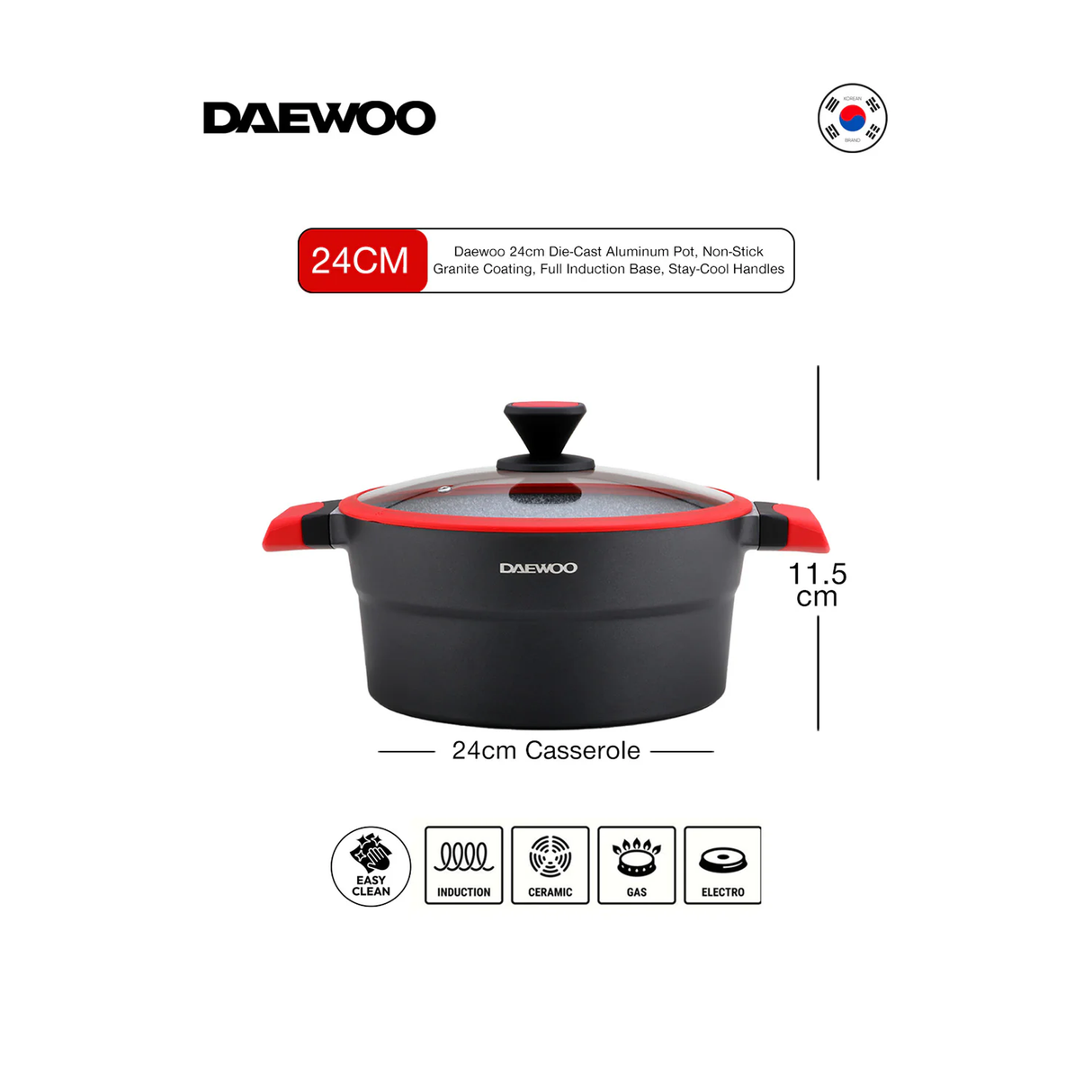 دايو قدر طهي إكس سيريز غير لاصق مطلي بالجرانيت مع غطاء - 24سم