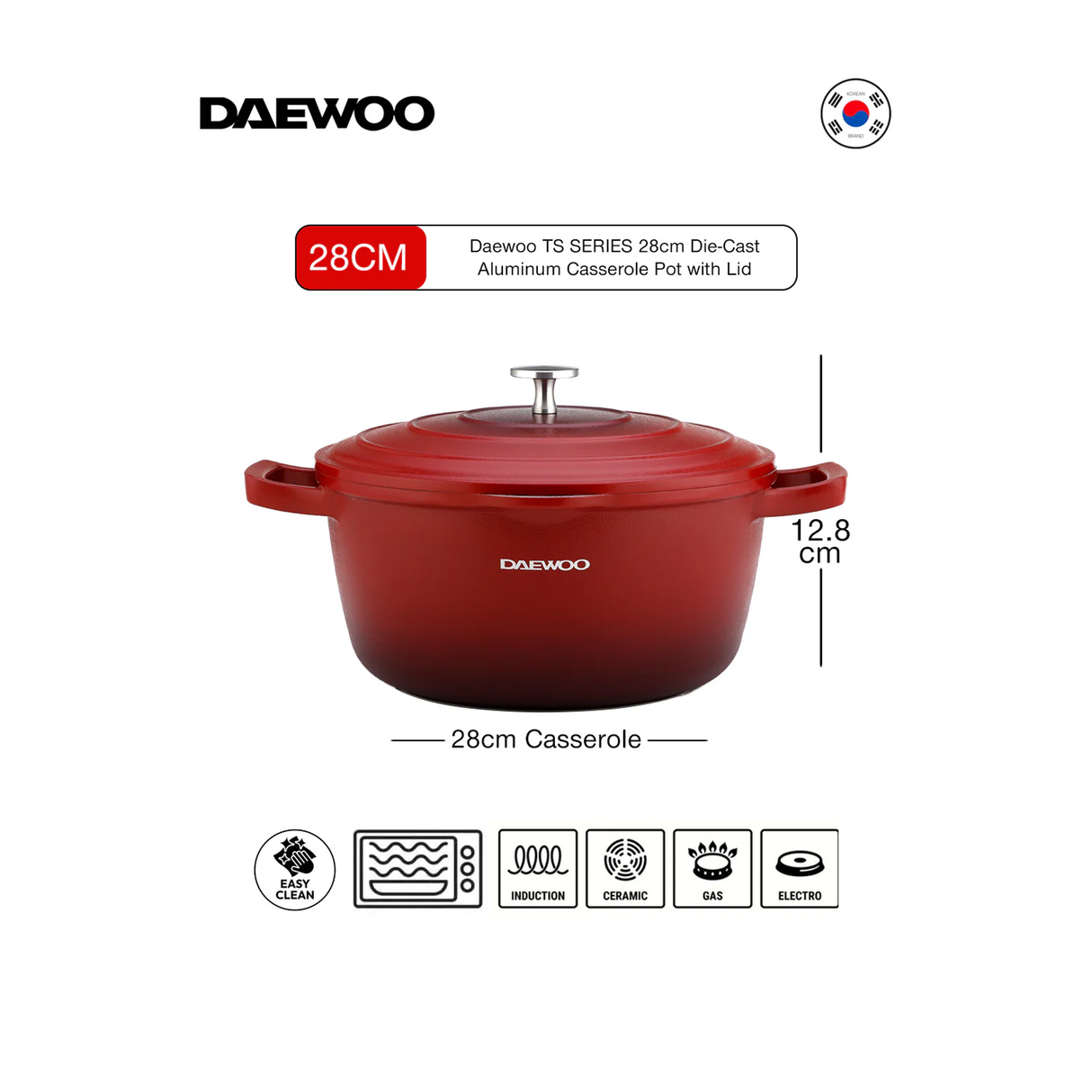 دايو قدر طهي تي إس سيريز غير لاصق مطلي بالجرانيت مع غطاء - 28 سم