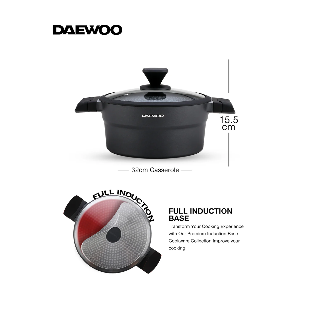 دايو قدر طهي إكس سيريز غير لاصق مطلي بالجرانيت مع غطاء - 32 سم