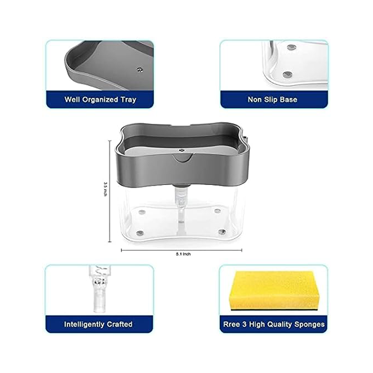 موزع سائل غسيل الصحون مع حامل إسفنجة