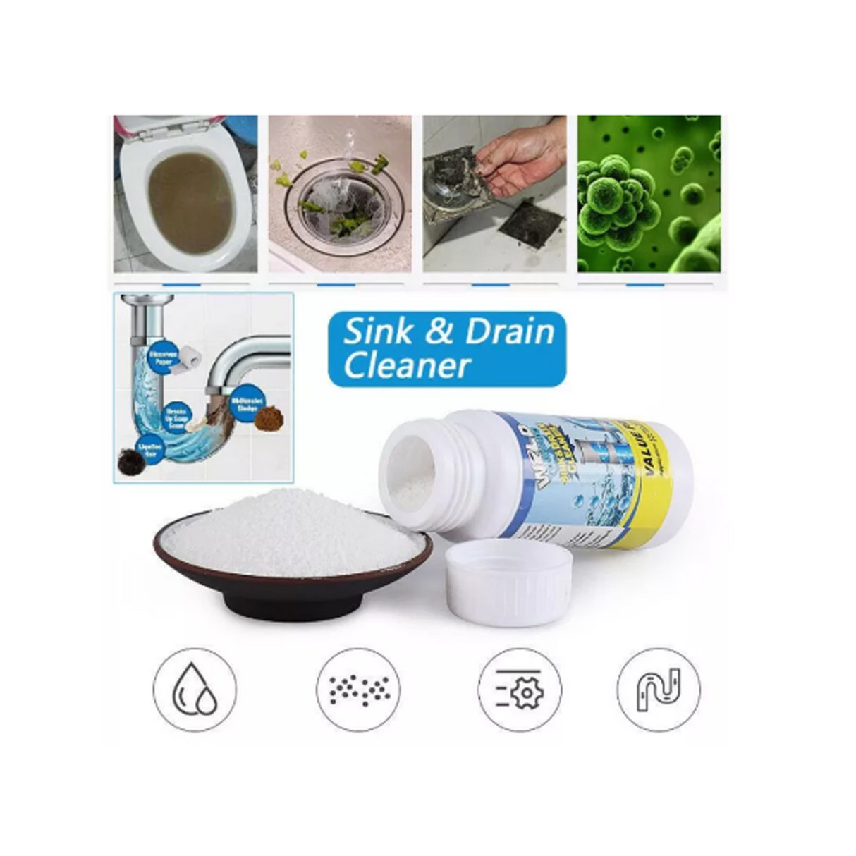 مسحوق مذيب لإزالة انسداد المصارف والمواسير وتنظيفها