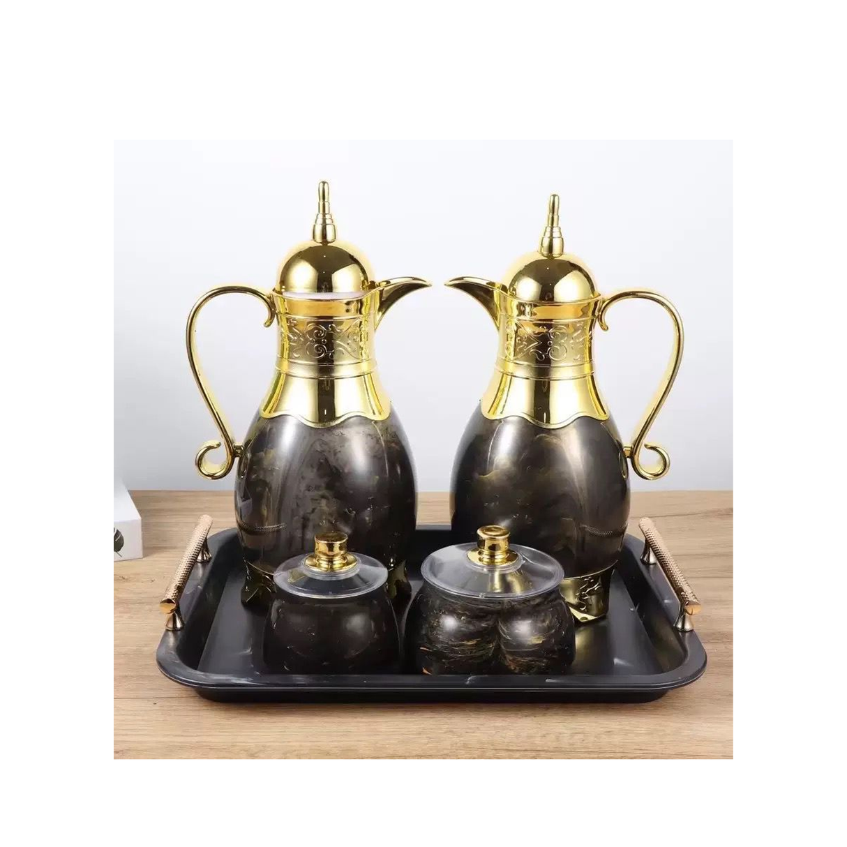 Electric Arabic Stainless Steel Coffee Pot Set- 5 Pcs- Assorted Color