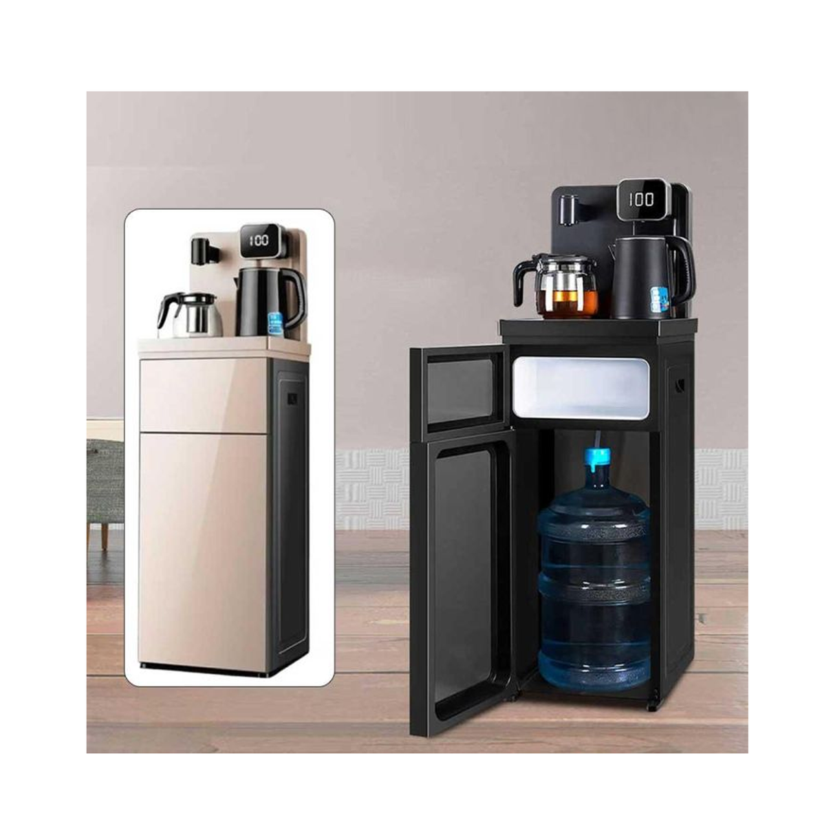 Electronic Tea & Coffee Serving Station & Water Dispenser With Remote Control, Dual Kettles & Touch Control - 1350W - Grey