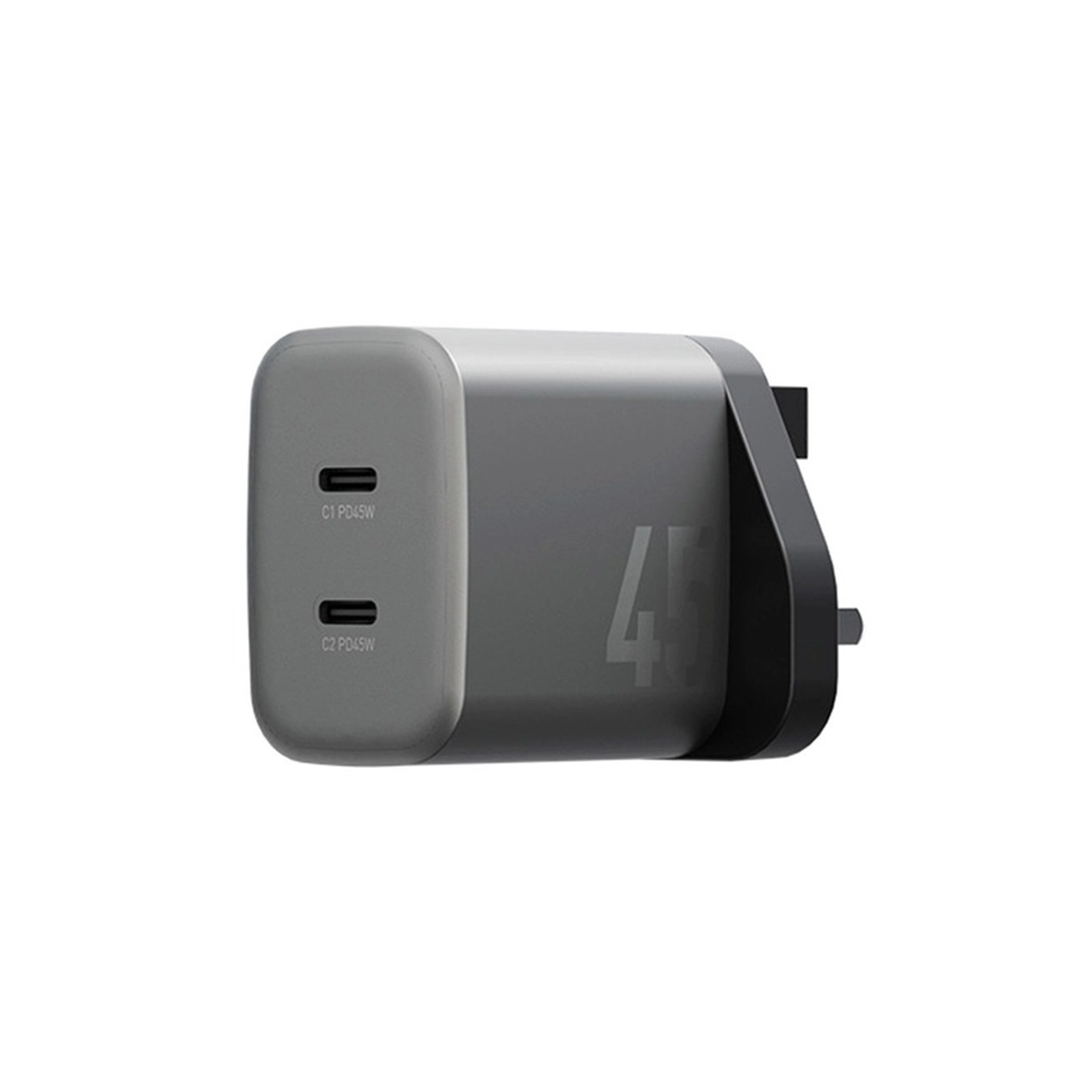 Energea Ampcharge 2-Port USB-C 45W GaN Wall Charger - Gunmetal(DCT) - ASIS
