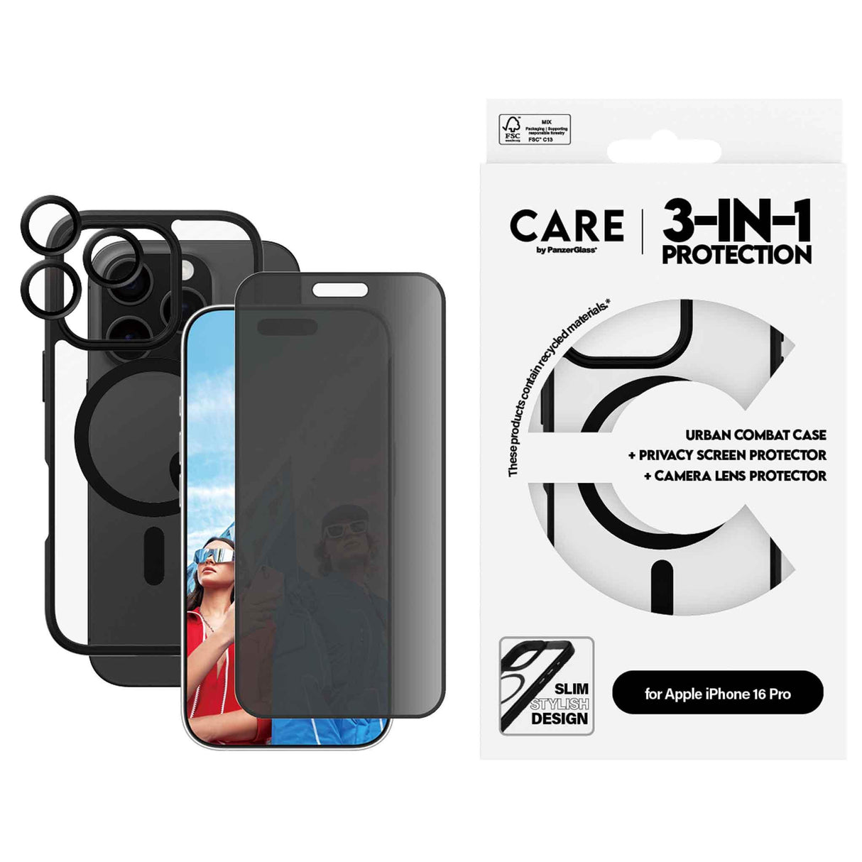 PanzerGlass® Flagship 3-in-1 Privacy Bundle for iPhone 16 Pro - 6.3 Inch - Zayoom