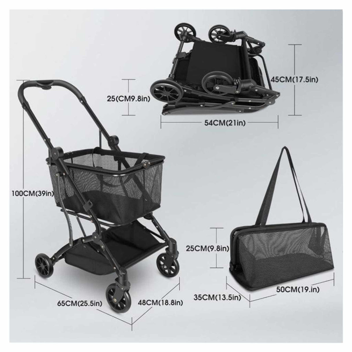 Foldable Shopping Cart 100 x 65 x 48 cm - Black