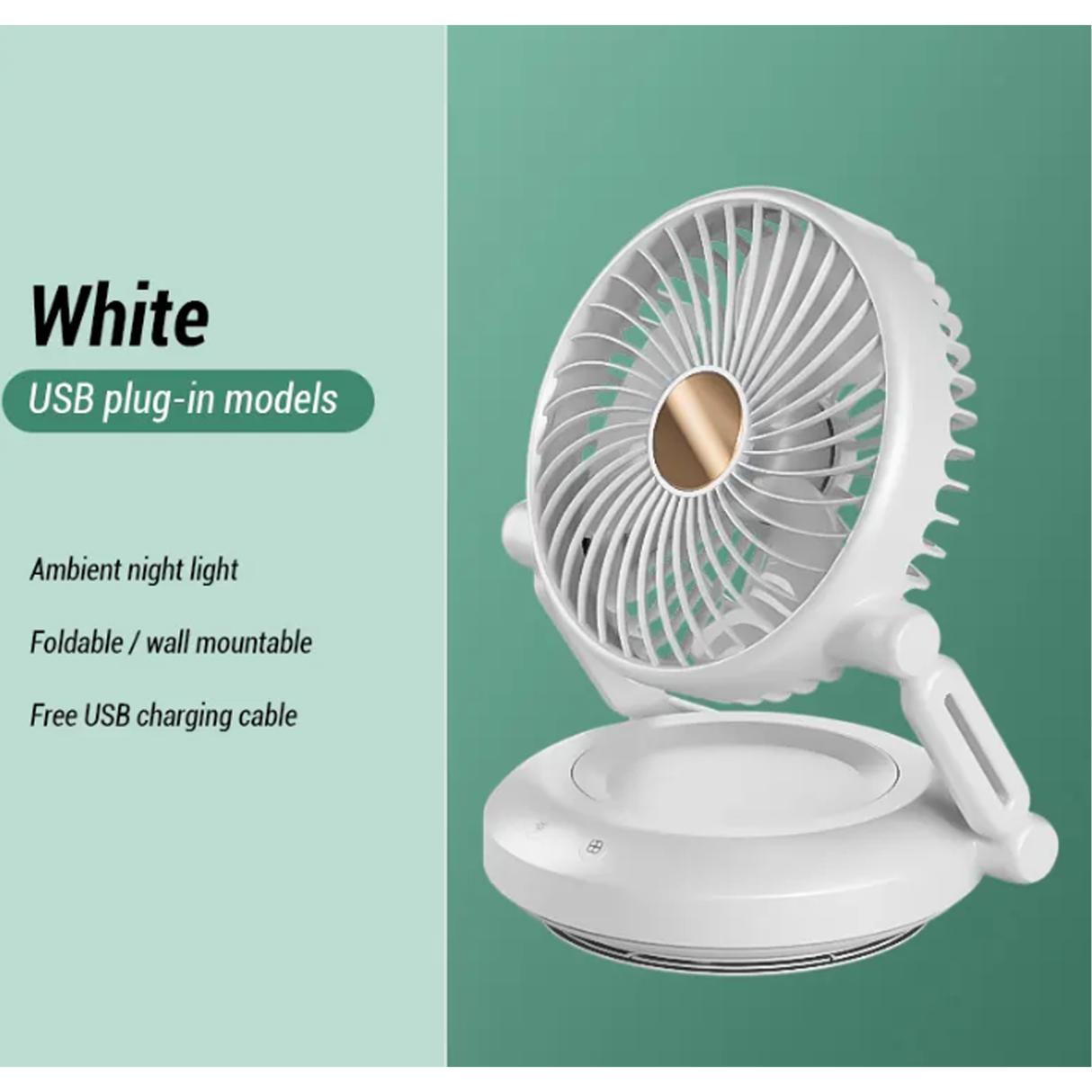 Foldable Rechargeable Desk Fan with Night Light & 3-Speed Powerful Airflow – Wall Mountable & Compact Travel Cooling Solution - Purple