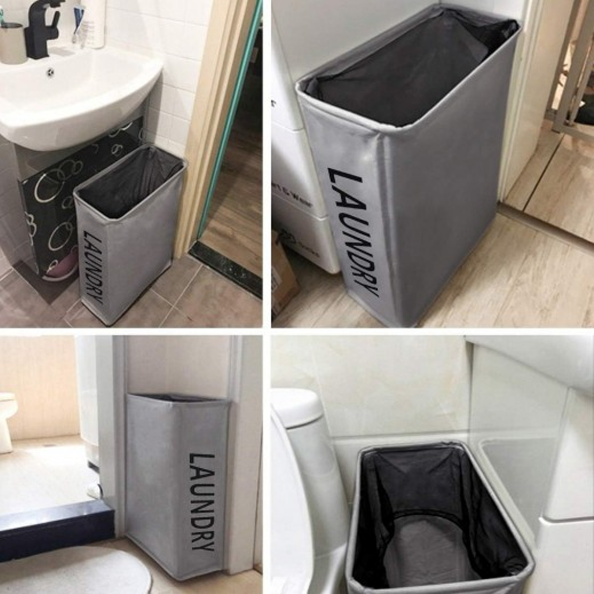 Foldable Rolling Laundry Basket - Black
