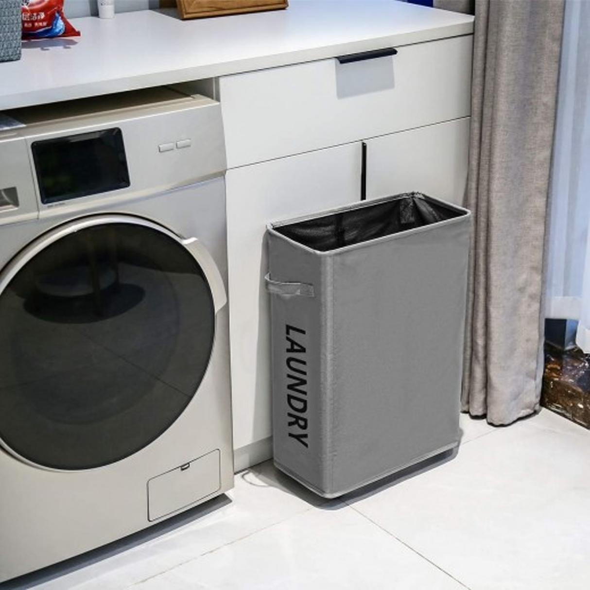 Foldable Rolling Laundry Basket - Black