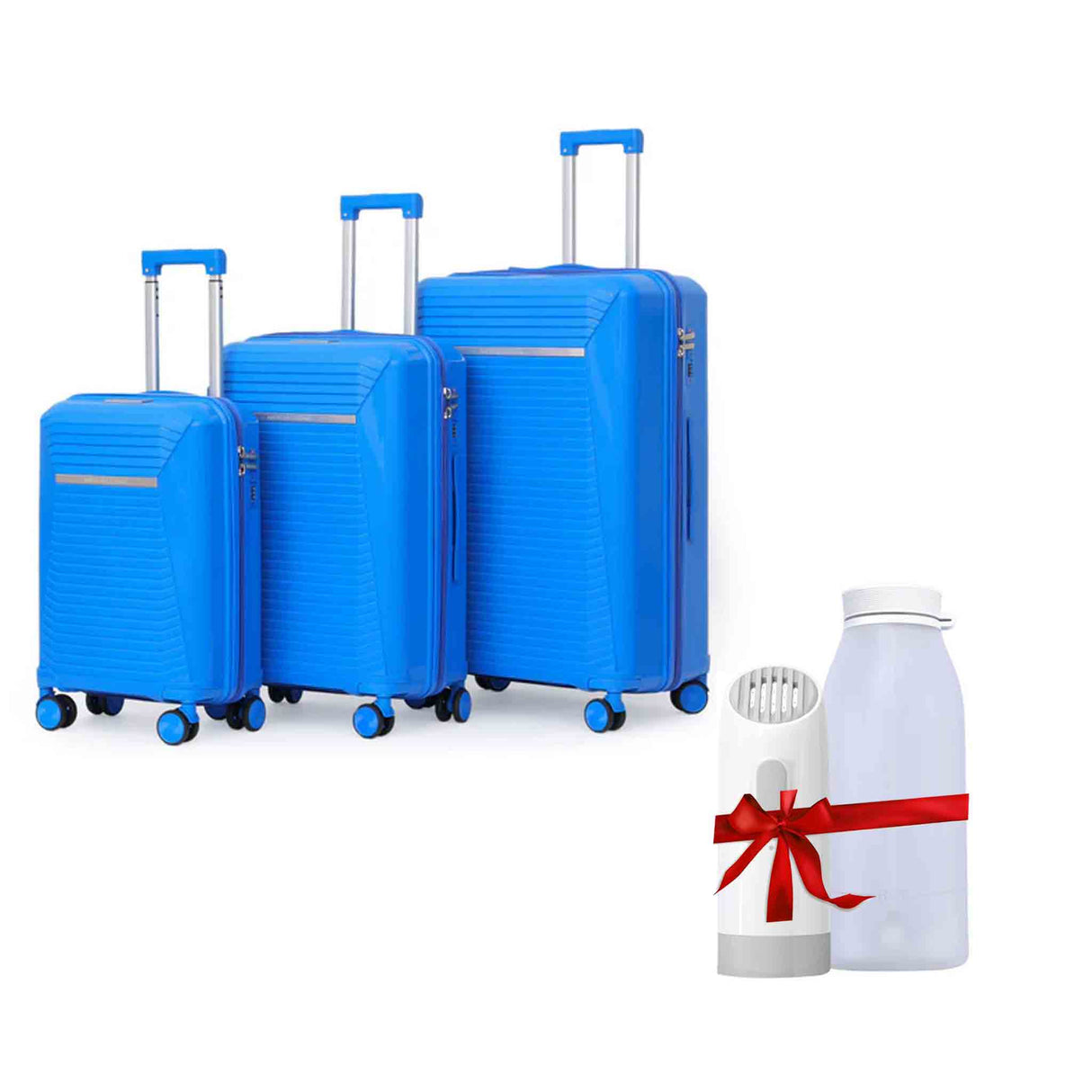 طقم شنط سفر أمريكان لاجج PP100 – 3 قطع (50، 61، 71 سم) – أزرق + بيديه غسيل كهربائي مجاني