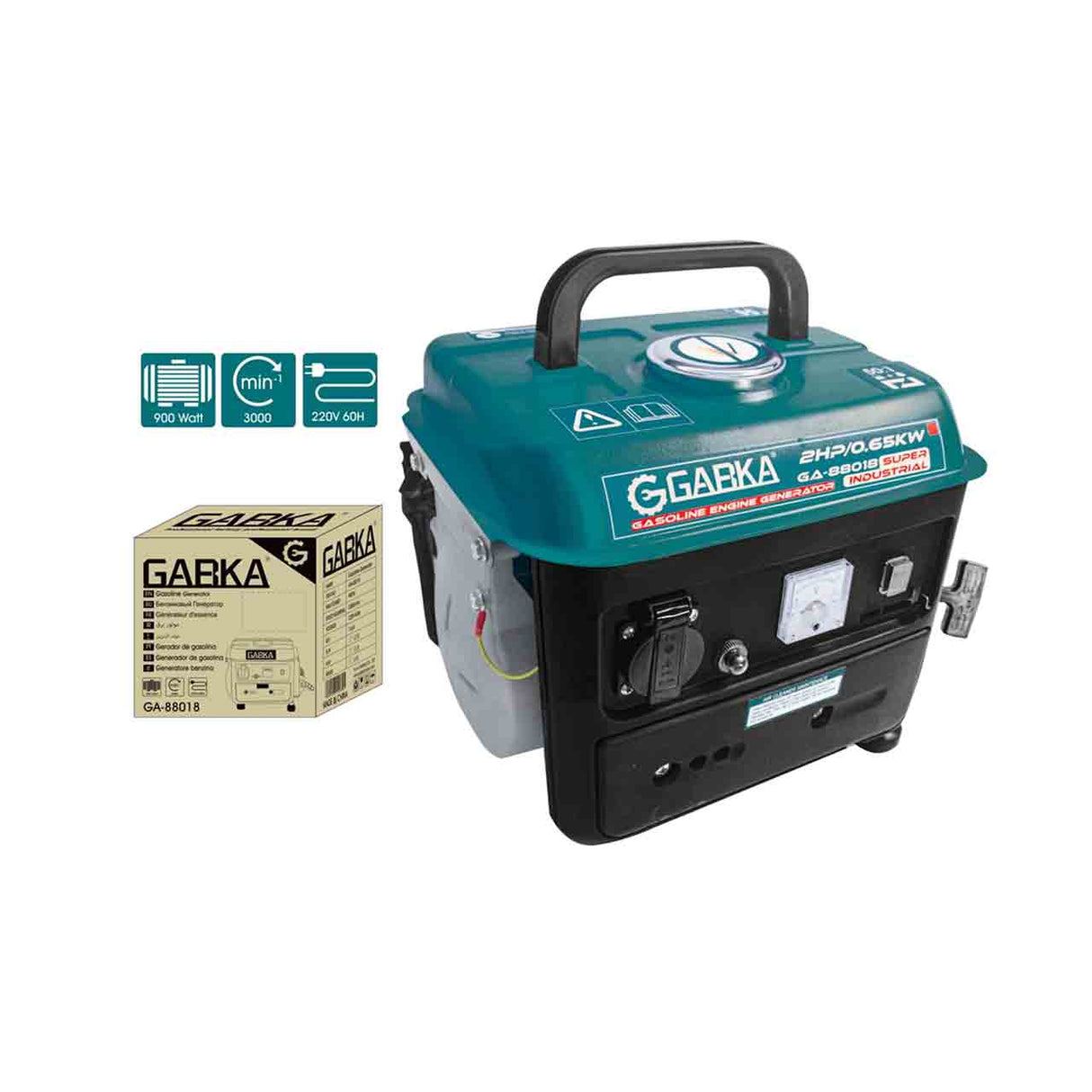 GABKA GA-88018 900W Portable Gasoline Generator 2HP 63cc Engine 220V 50/60Hz Compact Petrol Power Backup Machine