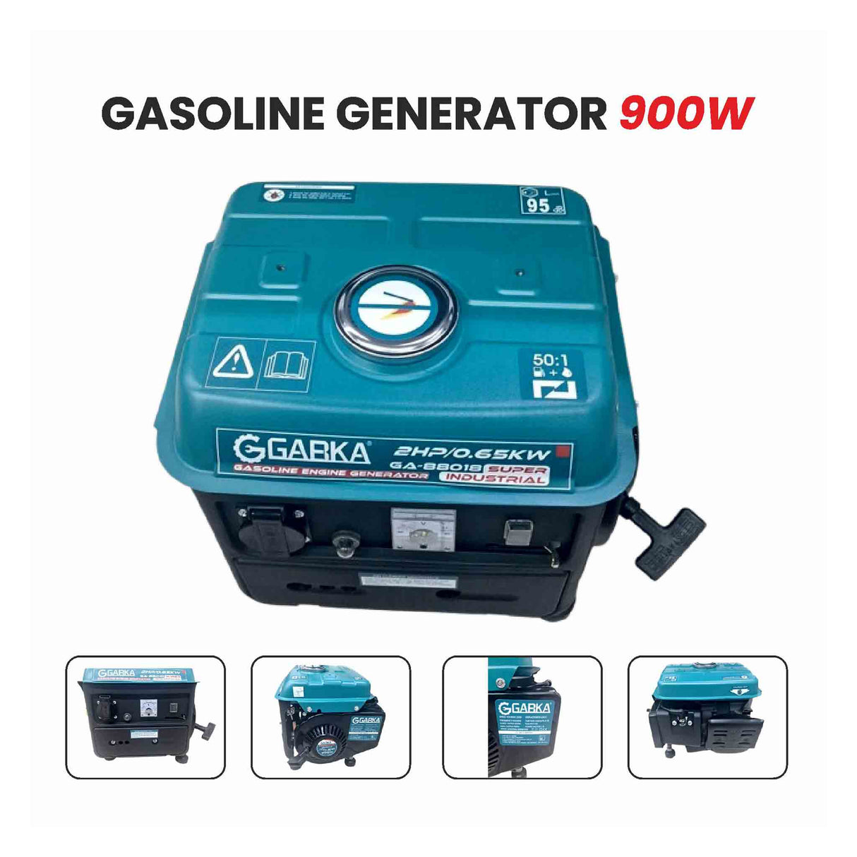 GABKA GA-88018 900W Portable Gasoline Generator 2HP 63cc Engine 220V 50/60Hz Compact Petrol Power Backup Machine