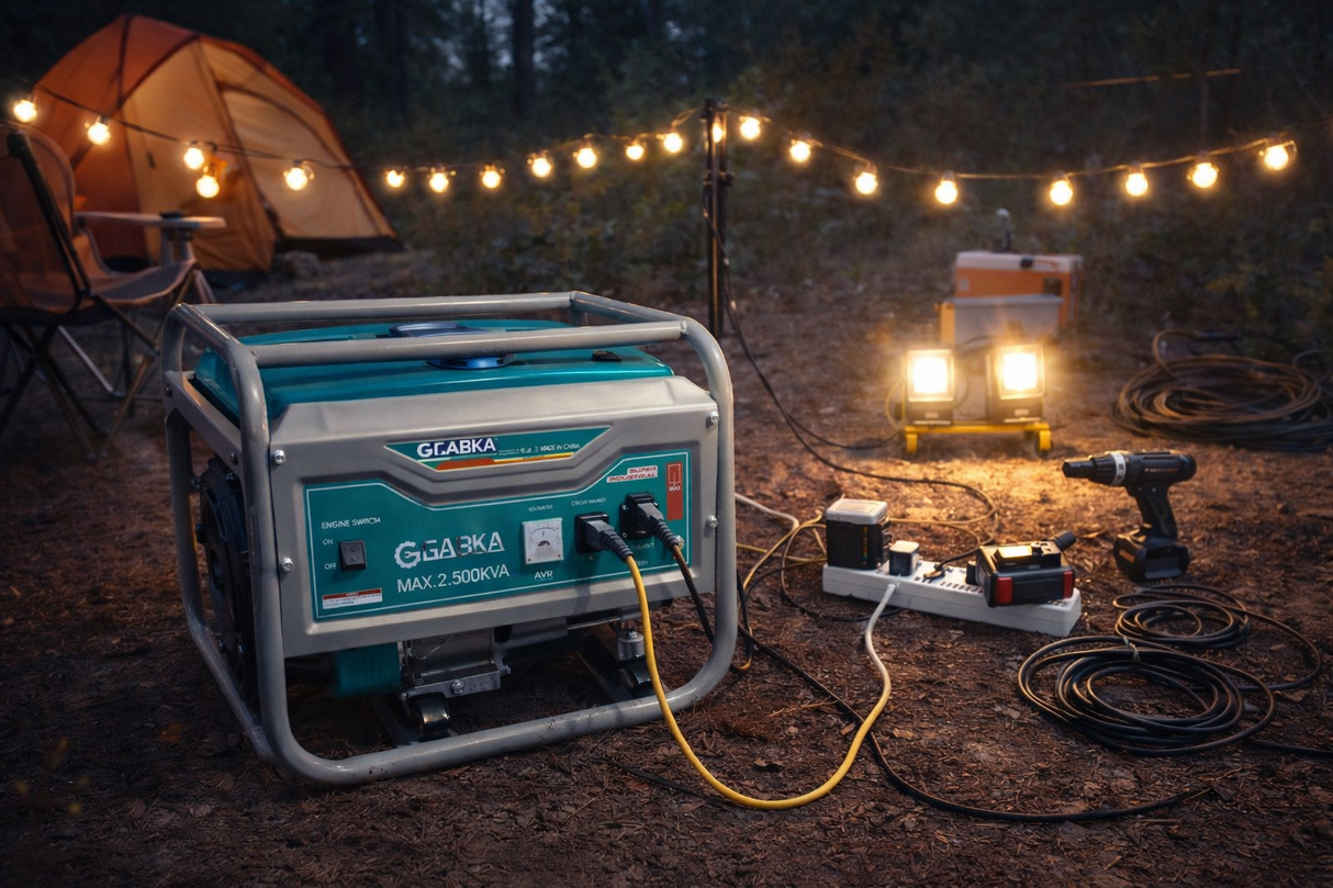 مولد كهرباء محمول من غابكا بقوة 3000 واط و7 حصان يعمل بالبنزين، مزود بمحرك سعة 210 سم مكعب مع منظم جهد تلقائي، تشغيل يدوي وكهربائي، مناسب للاستخدام المنزلي والخارجي ومواقع البناء.
