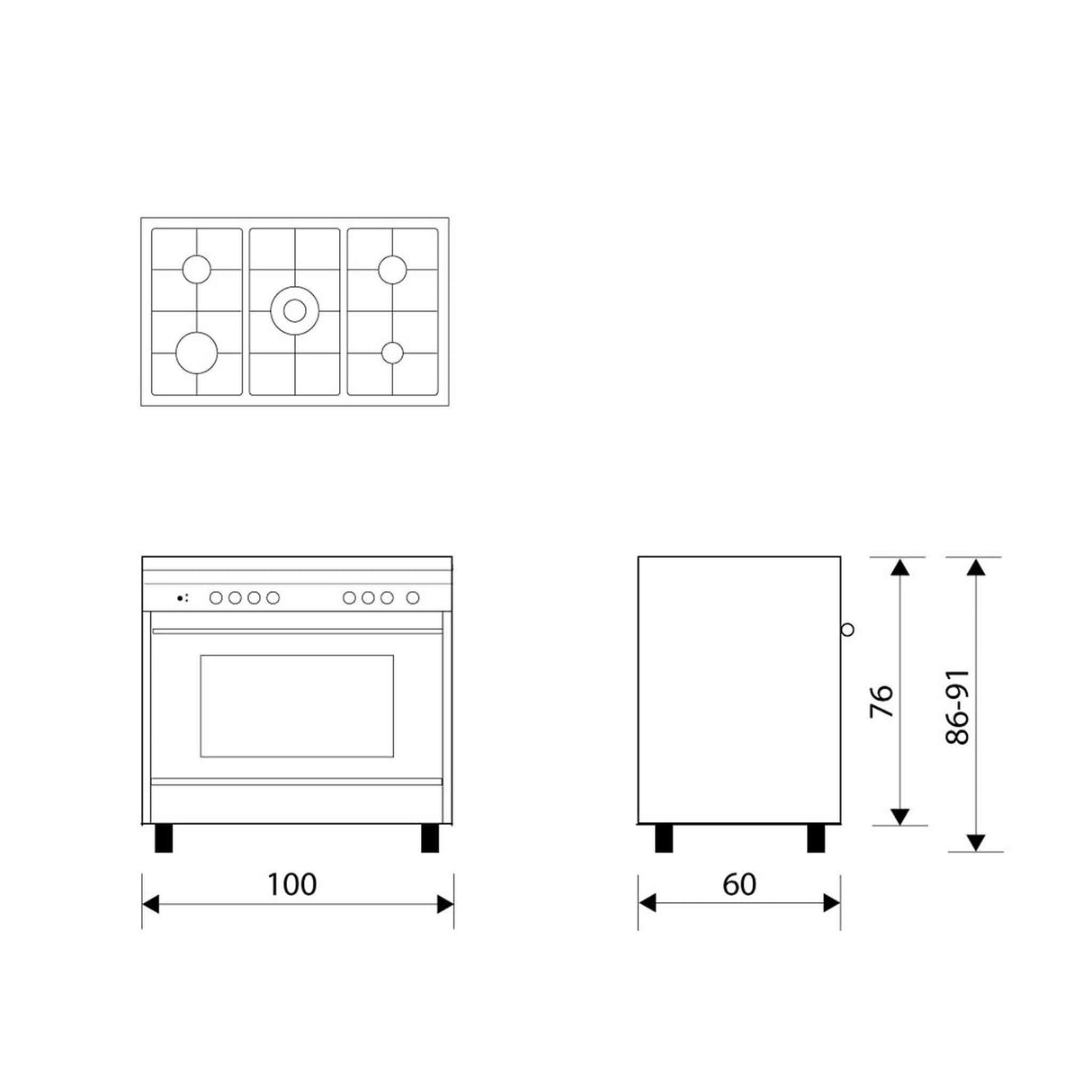GLEMGAS 5 Burners 100x60cm Full Safety Gas Cooker - Stainless Steel - Zayoom