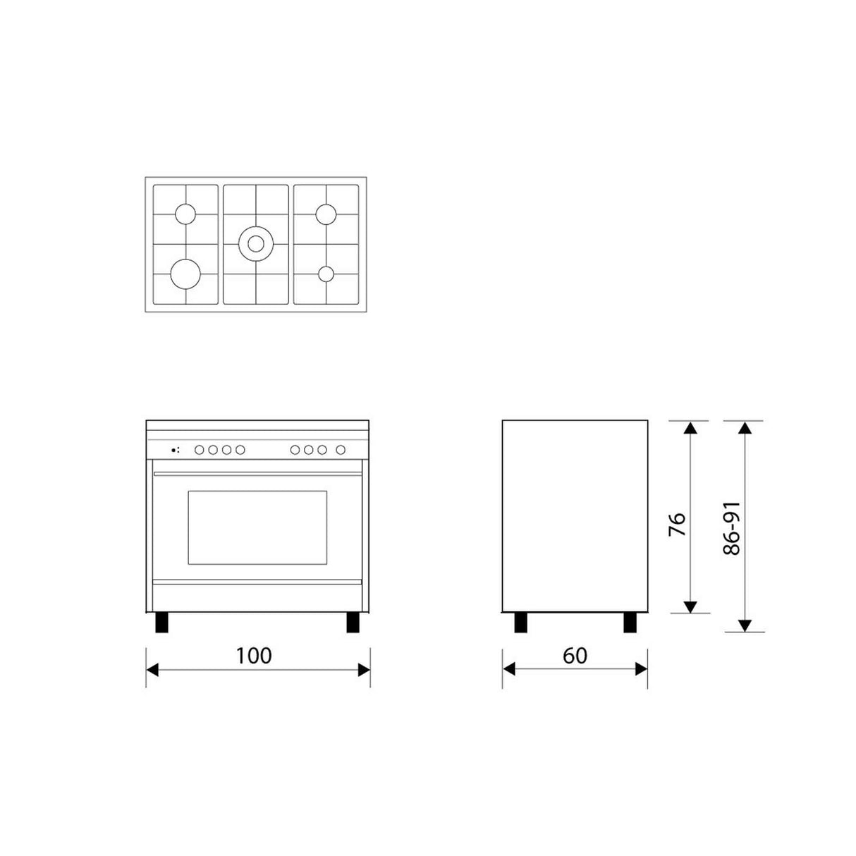 GLEMGAS 5 Burners 100x60cm Gas Cooker - Stainless Steel - Zayoom