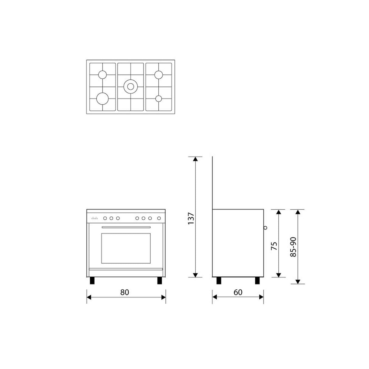 GLEMGAS 5 Burners 80x60cm Gas Cooker - Zayoom