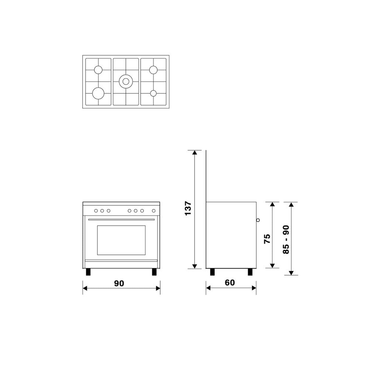GLEMGAS 5 Burners 90x60cm Full Safety Gas Cooker - Zayoom