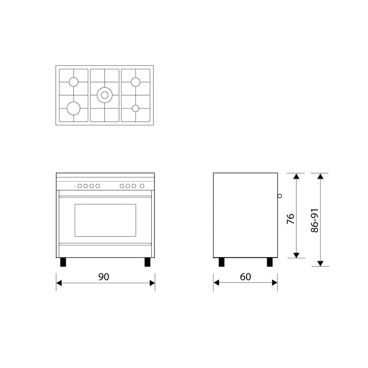GLEMGAS 5 Burners 90x60cm Max Safety Gas Cooker - Zayoom