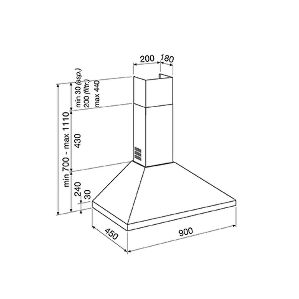 GLEMGAS Cooker Wall Chimney Hood 90cm - Stainless Steel - Zayoom