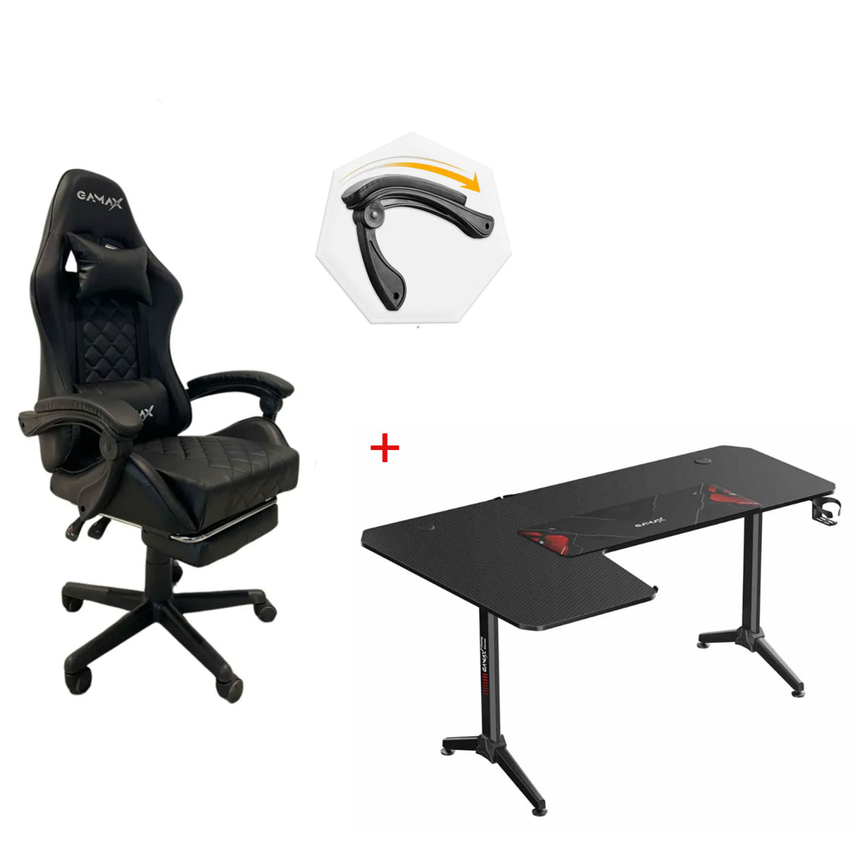 Gamax HY-L L-Shaped Gaming Desk - Left Side and Gamax 1-LT001L Gaming Chair