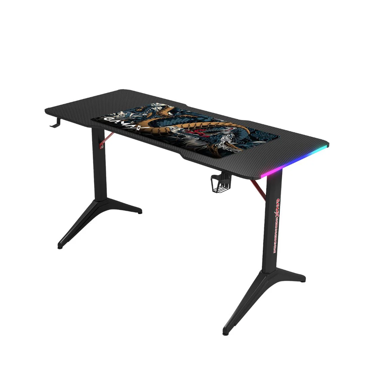 جاماكس D2408B طاولة ألعاب آر جي بي بتصميم ألياف الكربون مقاس 140×60×74 سم مع ماوس باد – أسود