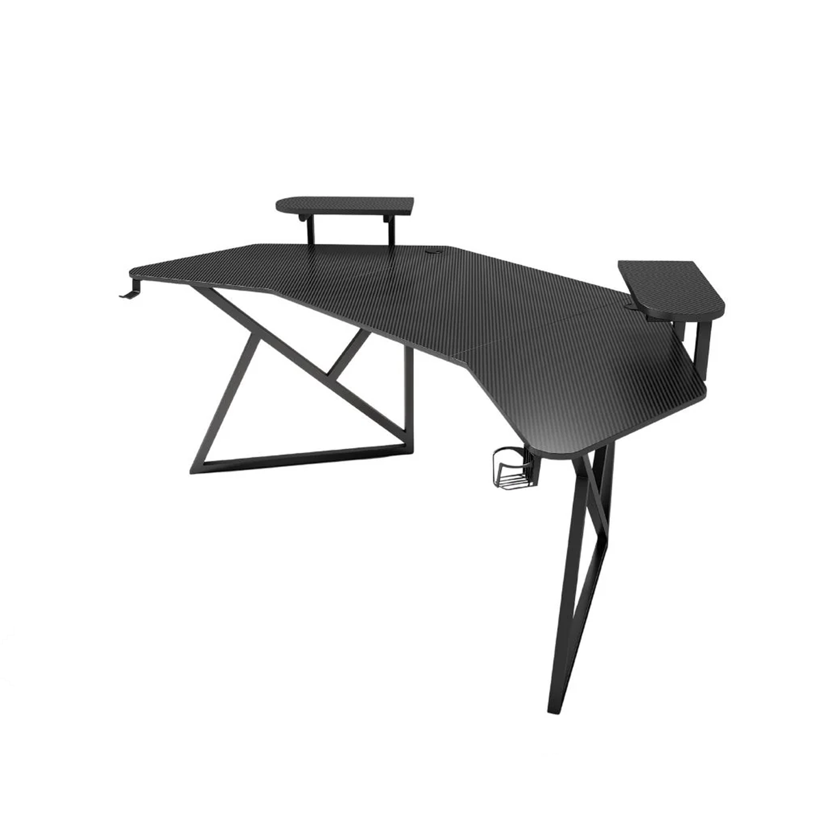 Gamax D2204B Curved Carbon Fiber Gaming Table 180*70*74 cm With Multi Level Shelves & Mousepad - Black