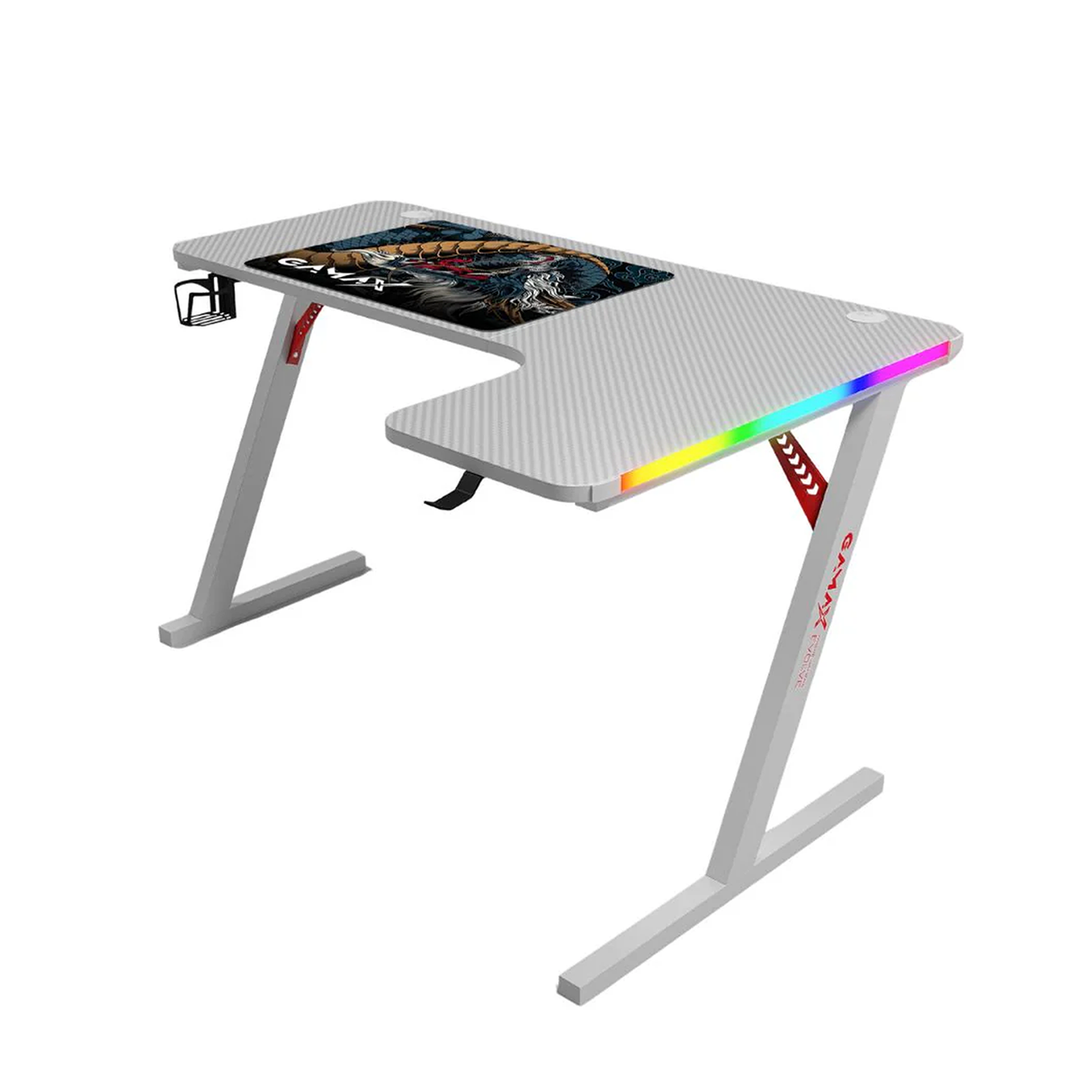 جاماكس P201-RW طاولة ألعاب آر جي بي بتصميم ألياف الكربون مقاس 140×100×74 سم مع ماوس باد (شكل L – يمين) – أبيض