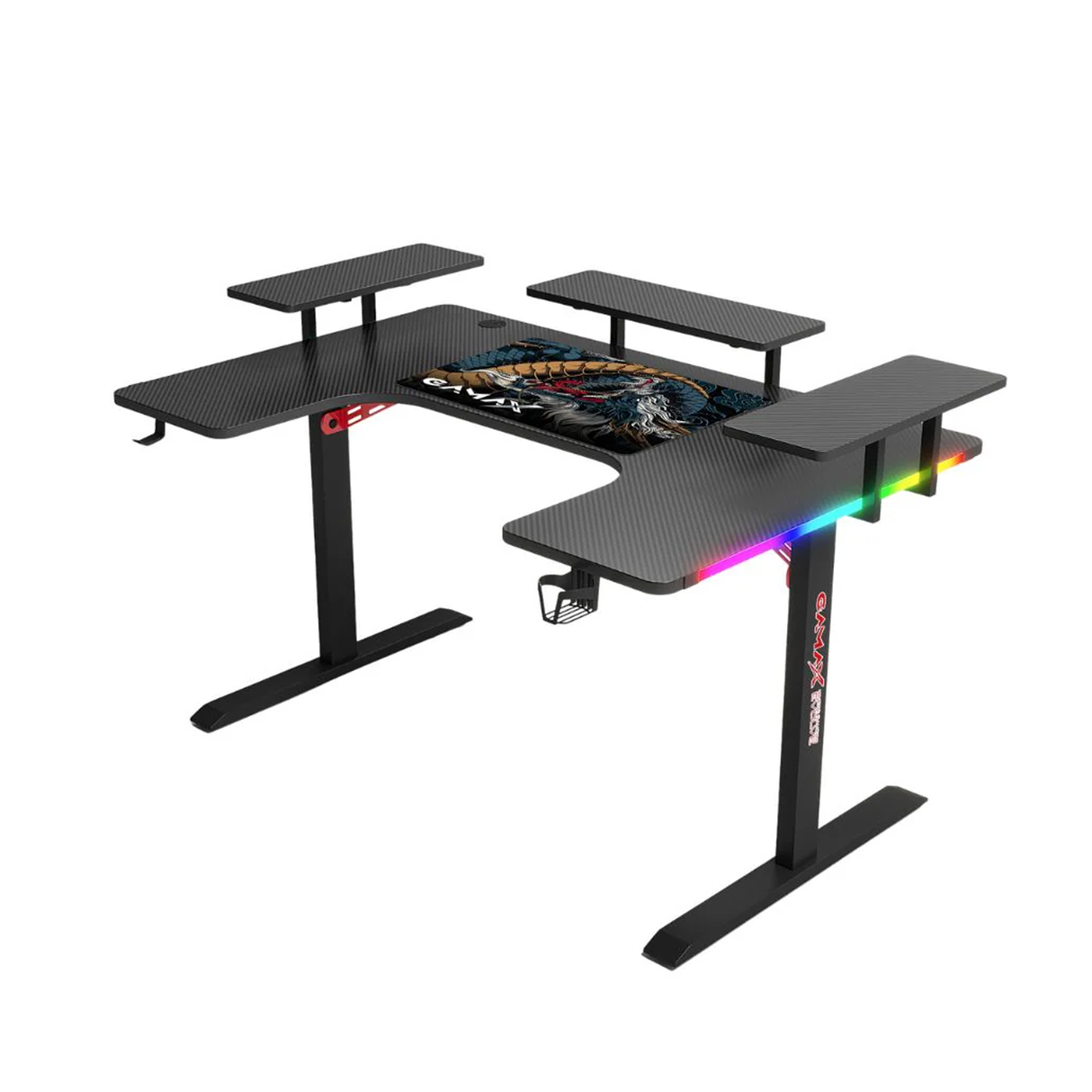 Gamax P203 RGB Carbon Fiber Gaming Workstation Desk With Multi Level Shelves and Mousepad 160*100*74 cm - Black