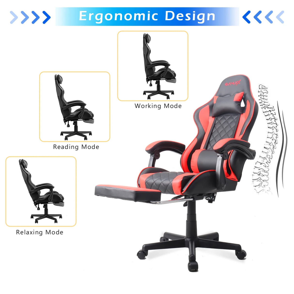 Gamax 1-LT001L Gaming Chair With Linkage Function Armrest & Retactable Footrest - Red