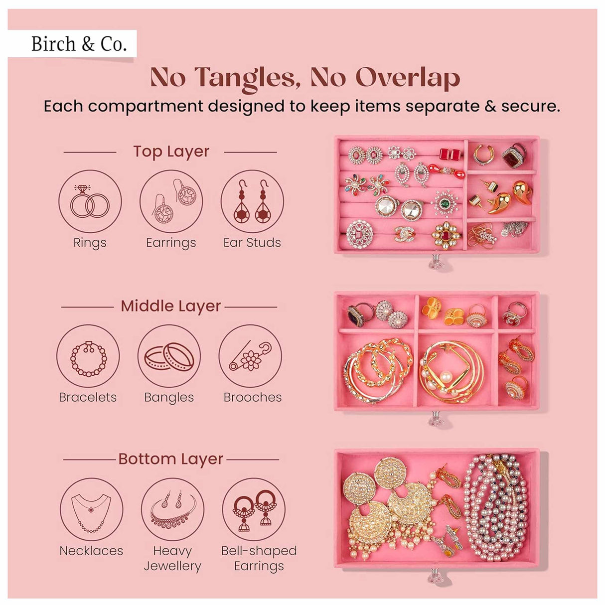 Jewellery Box - 3 Layer - Pink