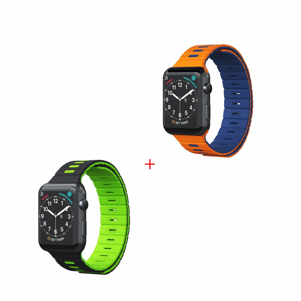Goui iWatch Magnetic Bands Dual Pack (Black/Green & Orange/Blue)