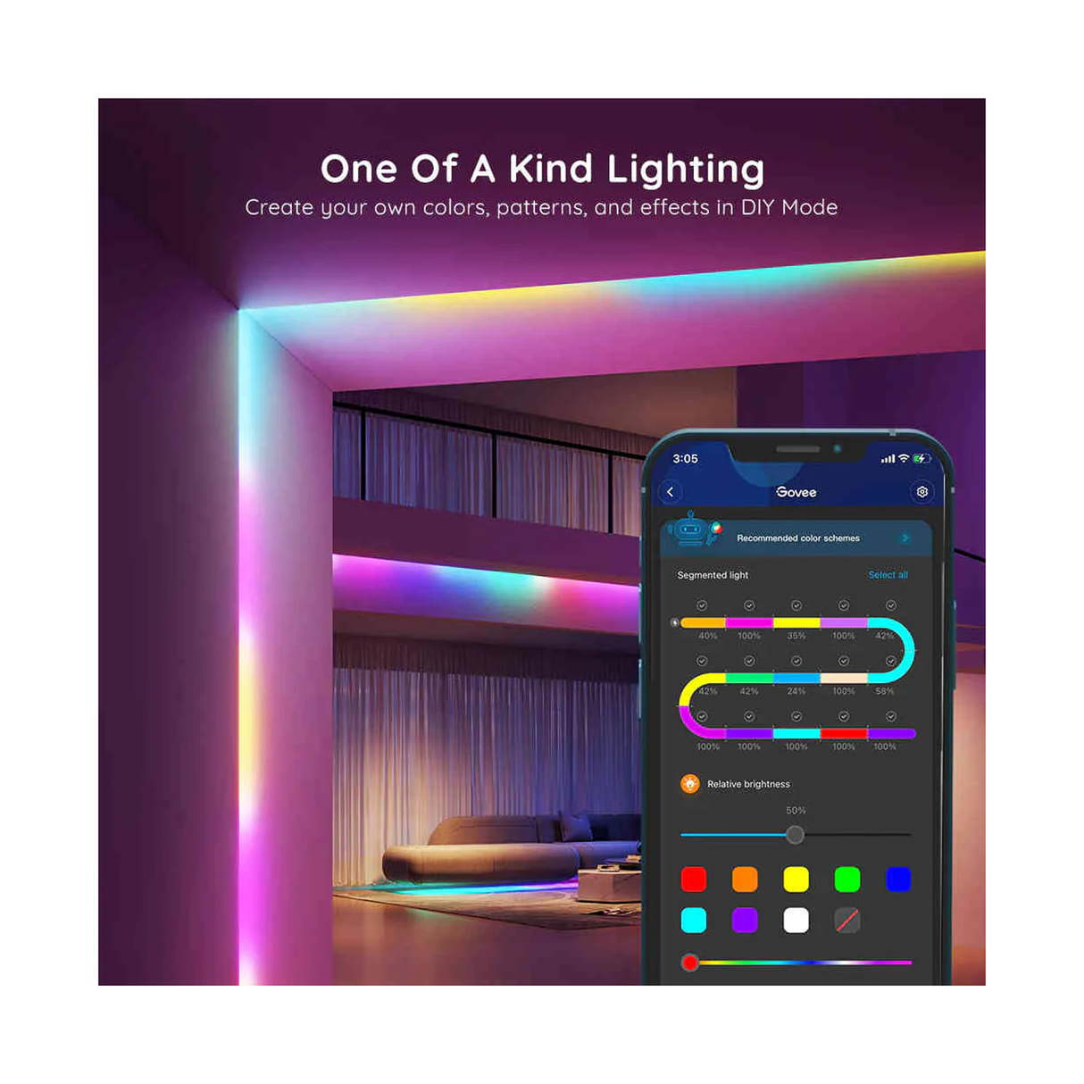 Govee RGBIC Basic WiFi + Bluetooth LED Strip Lights (5M) - H618A2D1