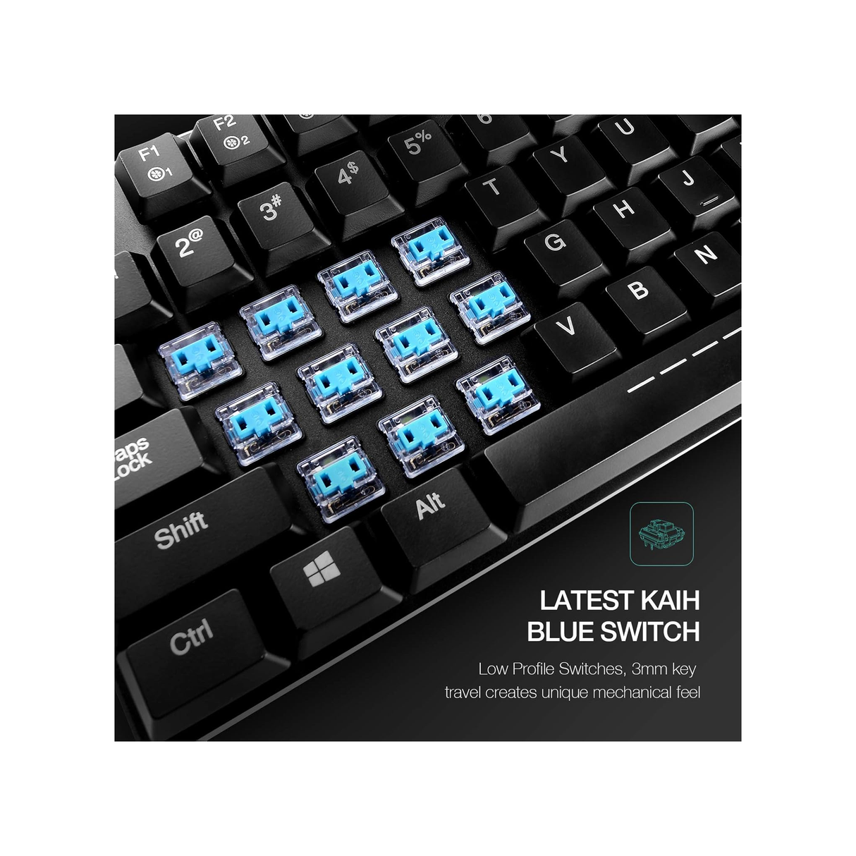 Havit Mechanical Keyboard Backlit Wired Gaming Keyboard Extra-Thin & Light, Kailh Latest Low Profile Blue Switches, 87 Keys N-Key Rollover - Black - ASIS