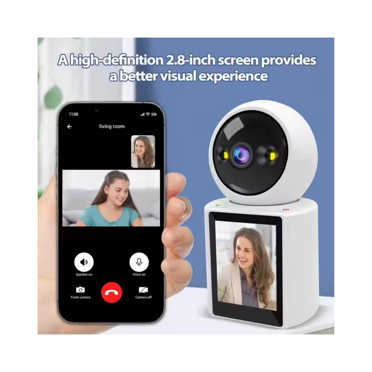 HD Smart Video Calling Camera With 1080P Resolution Intelligent Night Vision & Dual Storage - 2.8” IPS Screen