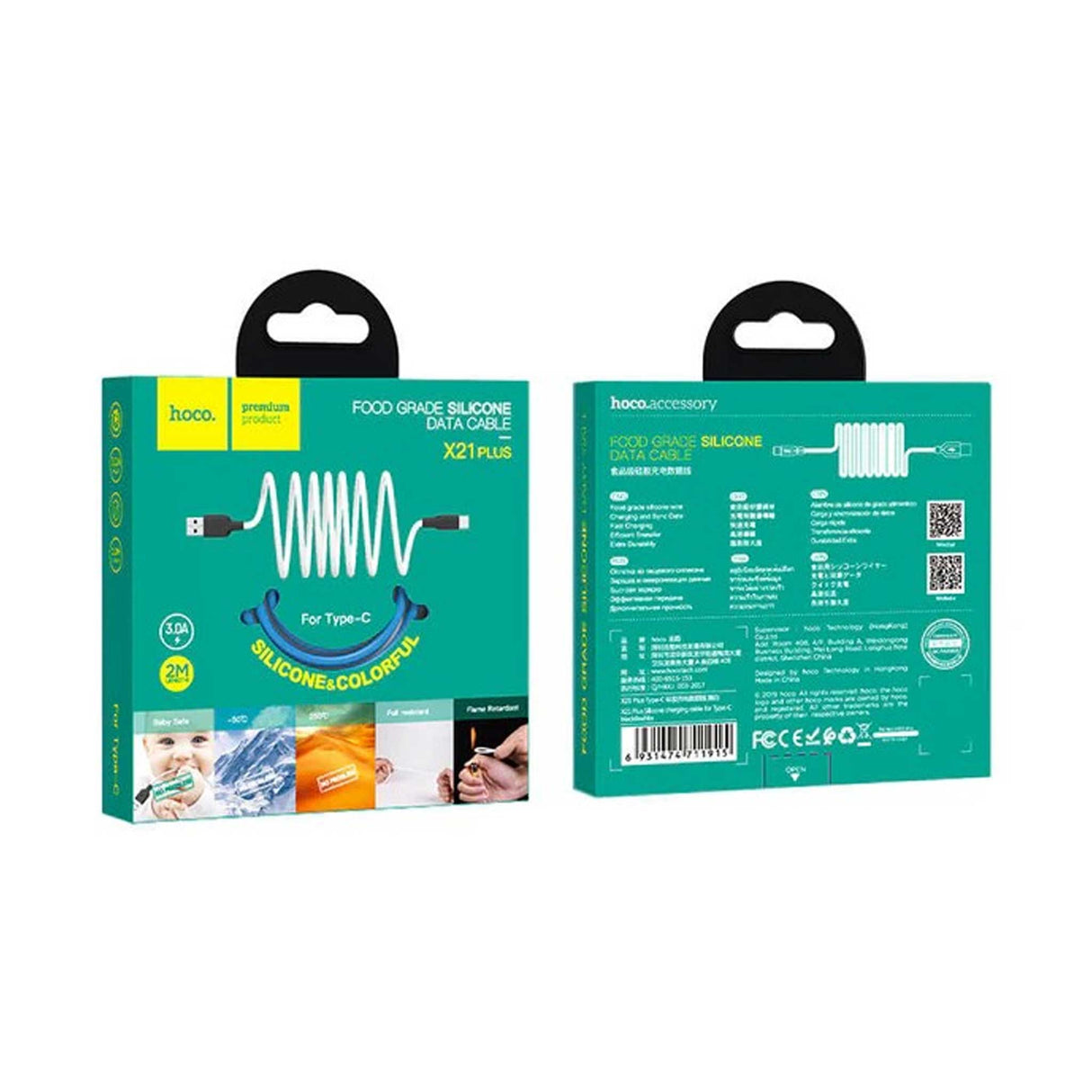 HOCO - X21 - Plus Silicone Charging Cable For Type-C - 2M - Black&White - Zayoom