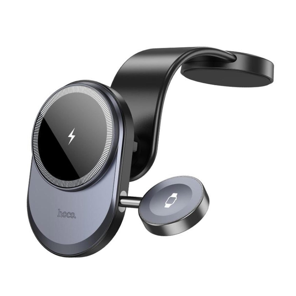 Hoco HW28 Excelso 2 in 1 Car Center Console Wireless Fast Charging Holder - Black Grey - Zayoom