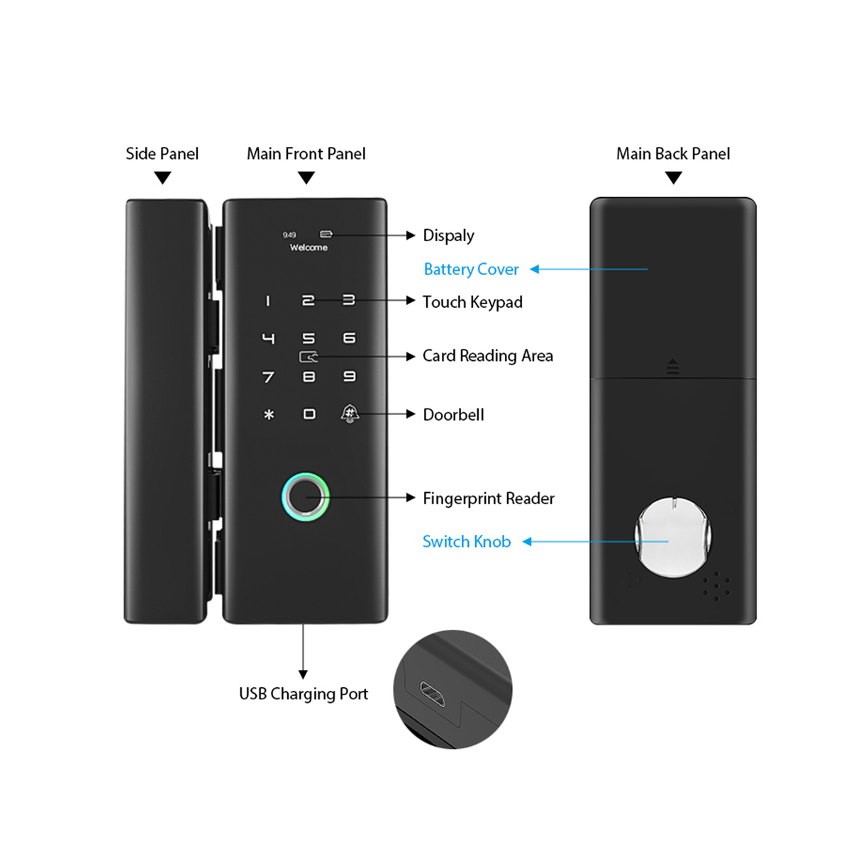 قفل سمارت عالي الأمان للأبواب الزجاجية