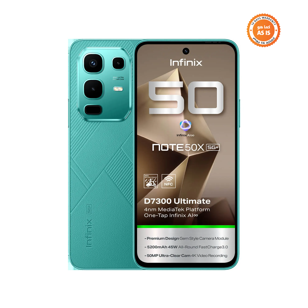 إنفينيكس نوت 50اكس 5جي+ اكس6857 – 256 جيجابايت - 8 جيجابايت رام – هاتف محمول – بريز جرين – كما هو
