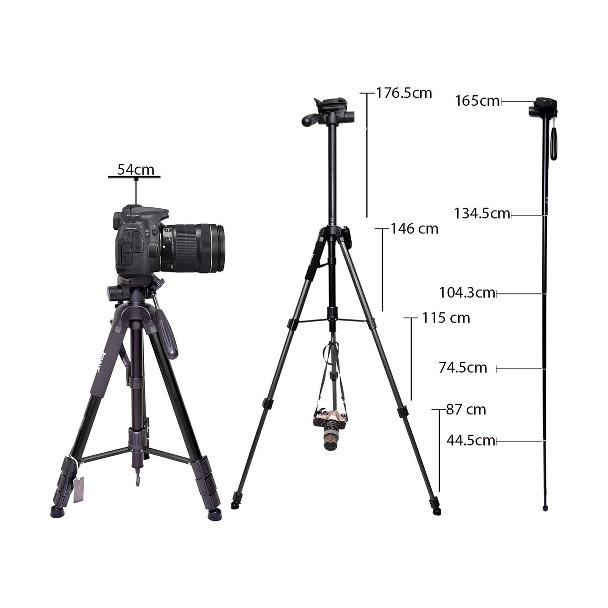Jmary KP-2264 Professional Aluminium Tripod Monopod for All DSLR Cameras - Black - ASIS
