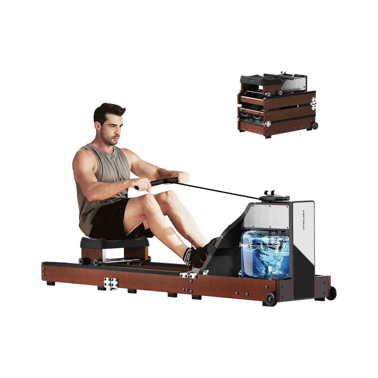 KingSmith Water Rowing Machine With Tri-Fold Patent. Water & Magnetic resistance 2 in 1 - WM10 - Walnut Color - Zayoom